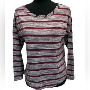 Poof! Women’s Burgundy & Gray Striped Long Sleeve Top, Size Small